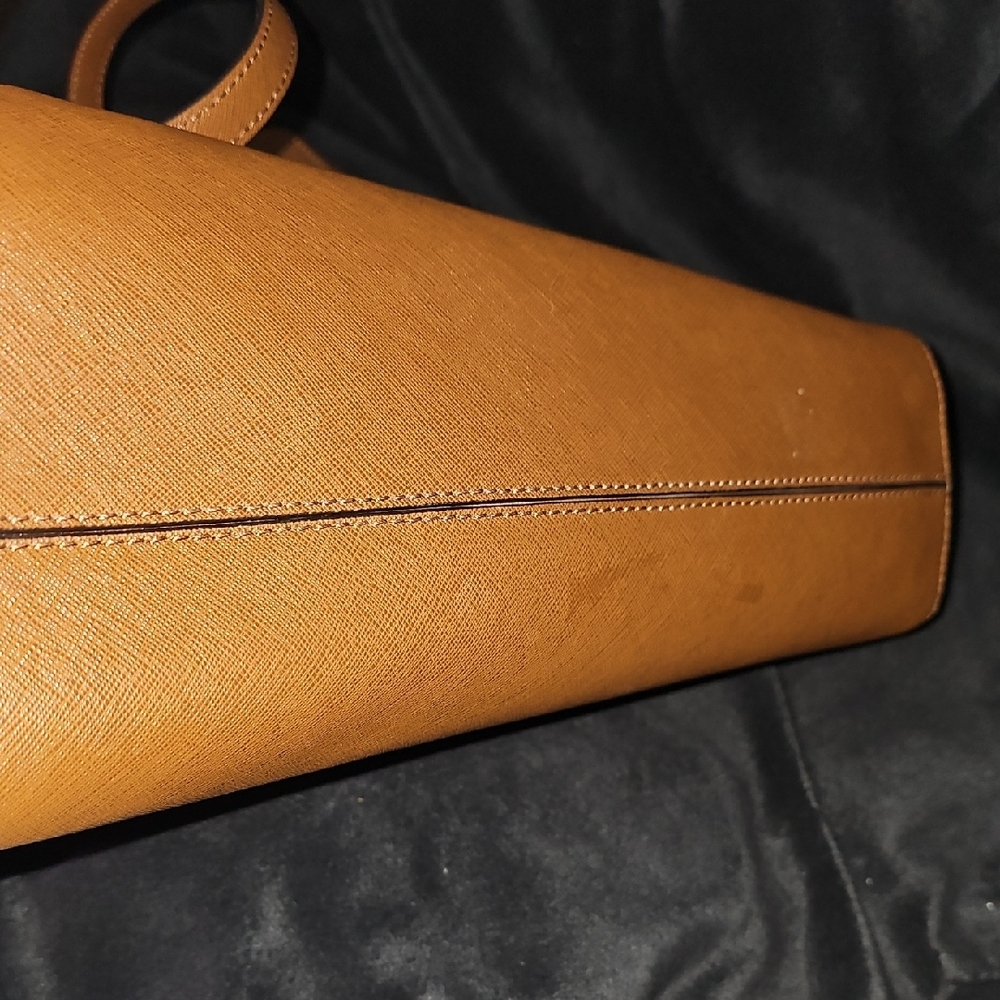 Michael Kors Brown Saffiano Leather Tote with Gold MK Logo - Picture 5 of 5